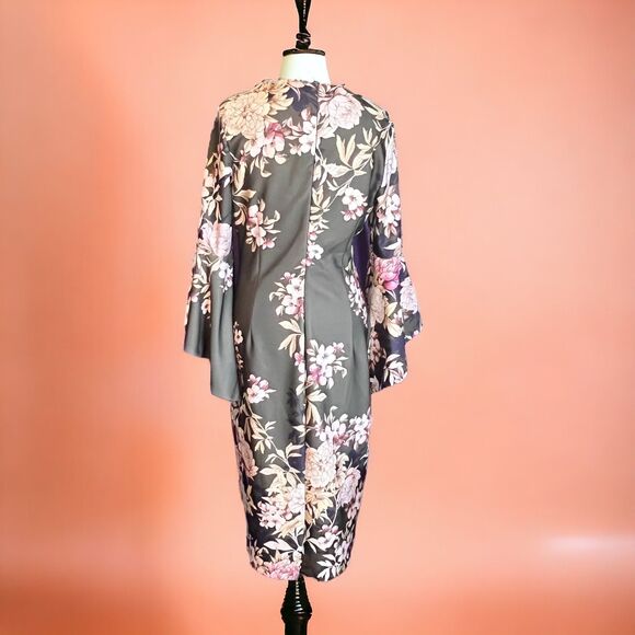 NY & CO Stretch Floral Hunter Green Midi Sheath Dress - Size L - Picture 4 of 8